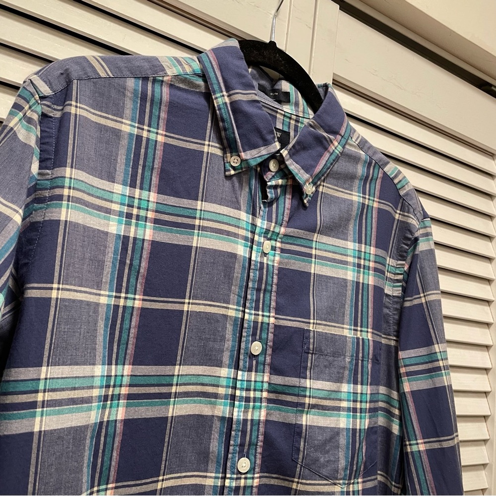 J. Crew Slim Plaid Shirt - Blue/White/Pink